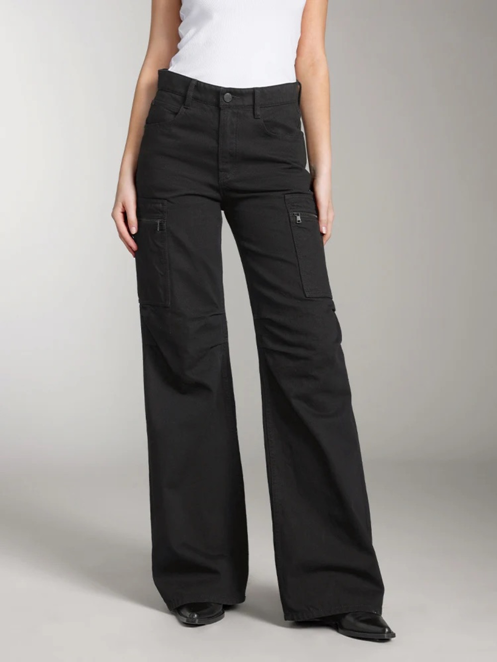 NWT MISS SIXTY Black Flared Cargo Denim Jeans with Zipper Pockets in Size XS